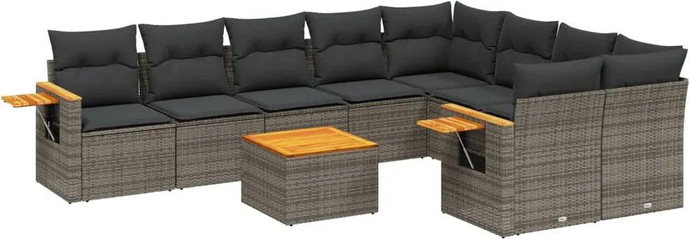 vidaXL 10 részes szürke polyrattan kerti ülőgarnitúra párnákkal