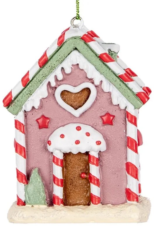 Karácsonyfadísz Habos cukorkás rózsaszín Mézeskalács házikó