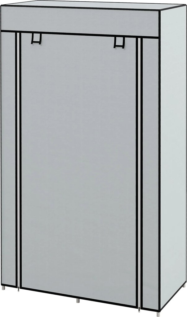 HOMCOM Textil Szekrény 5 Rekesszel, Ruhaakasztóval, Cipzáras Faldoboz Szövet Szekrény Hálószobába, Öltözőbe, 150 x 45 x 175 cm, Világosszürke | Aosom