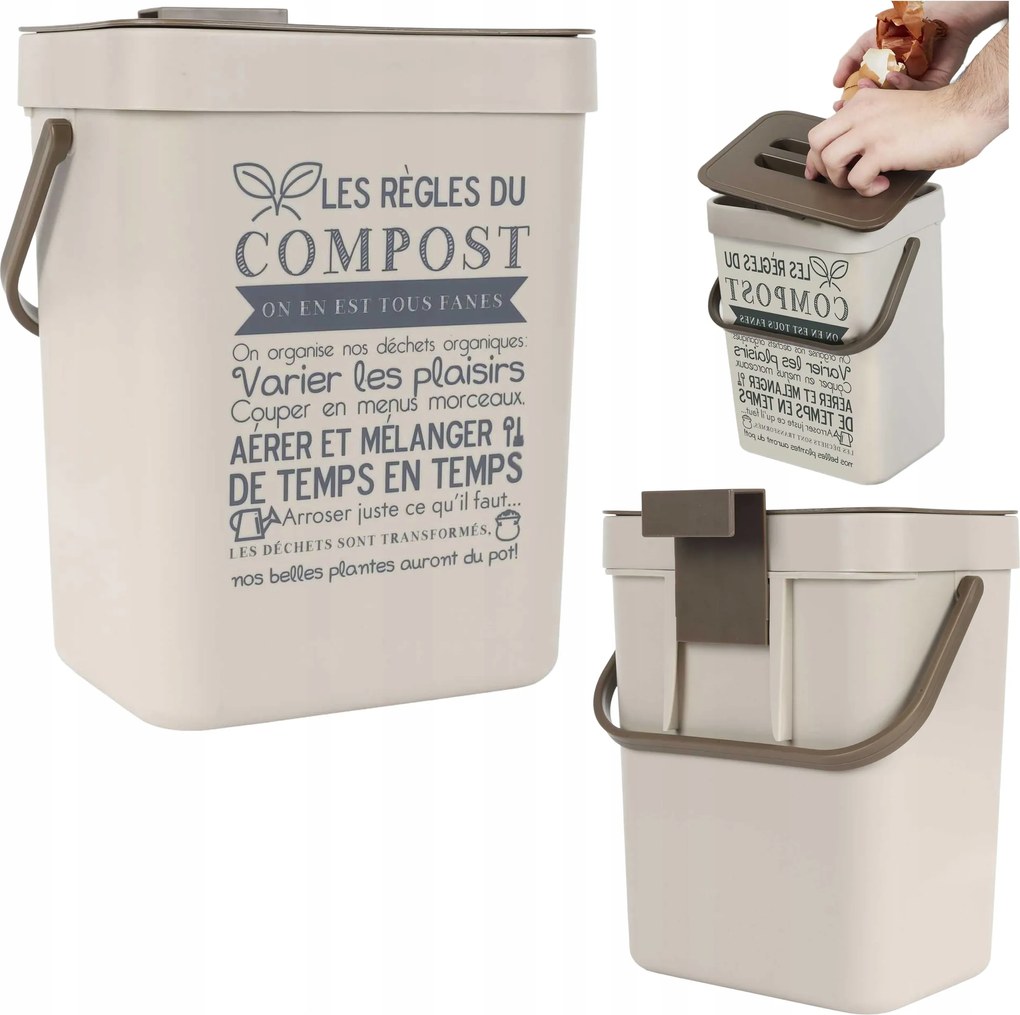 Felakasztható Hulladéktároló Composta szelektív hulladékgyűjtő Kosár Zárható fogantyú