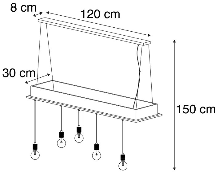 Rusztikus lógólámpa fekete fával 5-lámpás - Flair