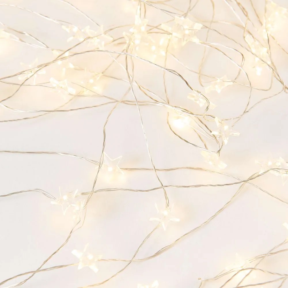 STAR LIGHTS LED égősor USB kábellel, ezüstdrót-csillagok 100 égővel