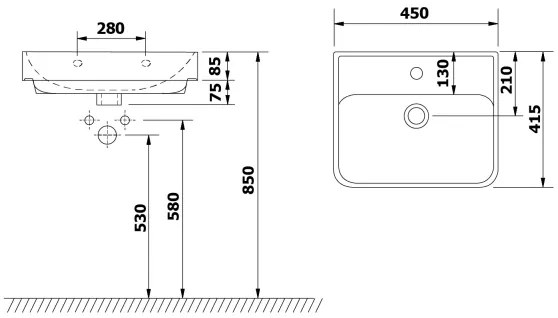 Bruckner - Beépíthető NEON mosdó 45x41,5 cm kerámia/fehér