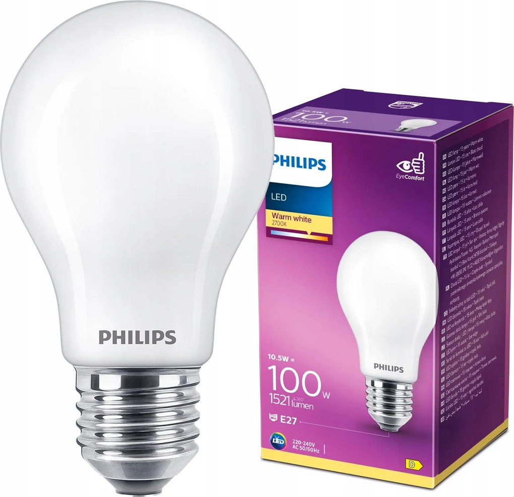 Led izzó Philips E27 A60 10.5W 100W 1521lm 2700K Meleg Dekoratív Filament
