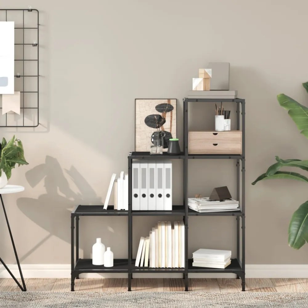 fekete szerelt fa és fém könyvszekrény 92 x 30 x 102 cm
