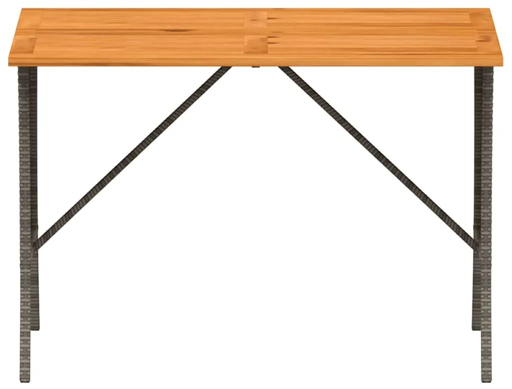 szürke polyrattan akácfa lapos kerti asztal 105x75x72 cm