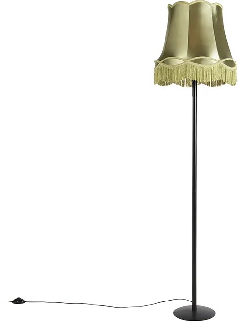 Retro állólámpa fekete nagymama árnyékolóval zöld 45 cm - Simplo