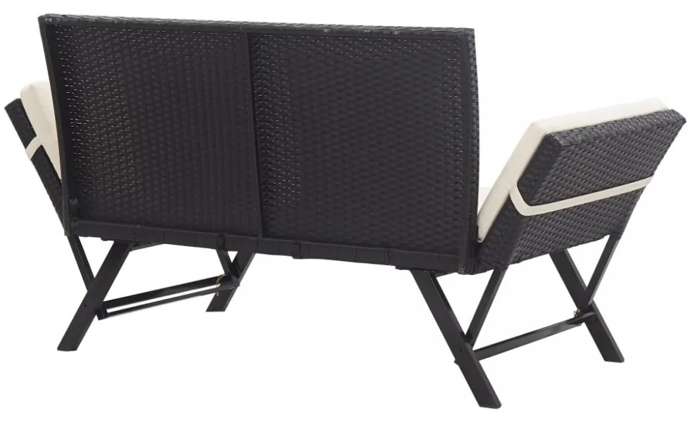 fekete polyrattan kerti pad párnákkal 176 cm