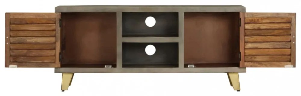 szürke tömör mangófa TV-szekrény sárgarézzel 110x30x48 cm