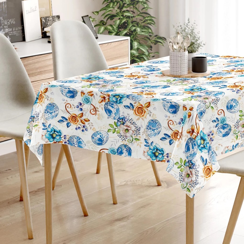 Goldea szögletes terítő loneta - kékre festett húsvéti tojások 50 x 100 cm