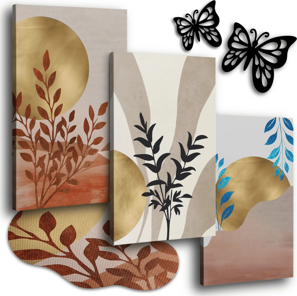 Vászonkép 120x50 cm Nappali Képek Triptichon Geometrikus Boho Arany