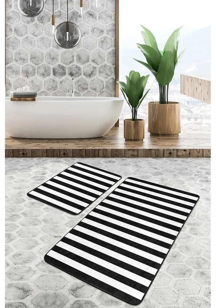 Fehér-fekete fürdőszobai kilépő szett 2 db-os 60x100 cm – Mila Home