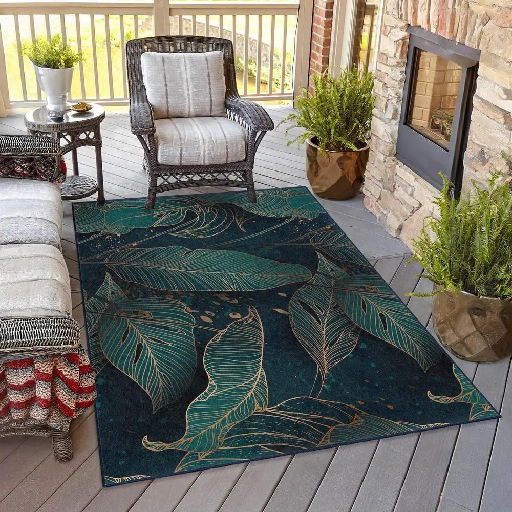Petróleum színű mosható futószőnyeg 80x200 cm Midnight Jungle – Mila Home