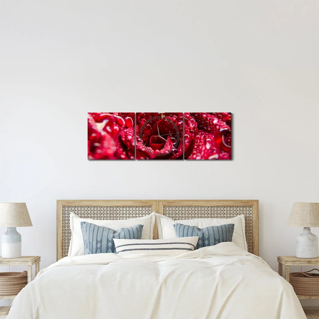 Vörös rózsa virágzata képe (órával) (90x30 cm)