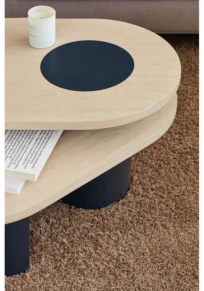 Kék-natúr színű dohányzóasztal kőrisfa dekorral 50x120 cm Nori – Teulat