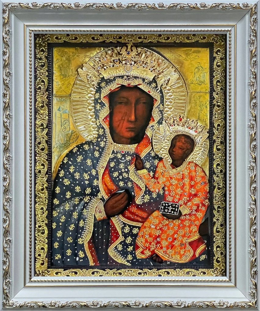 Vászonkép 31x26 Szűz Mária Fehér Díszített Keret