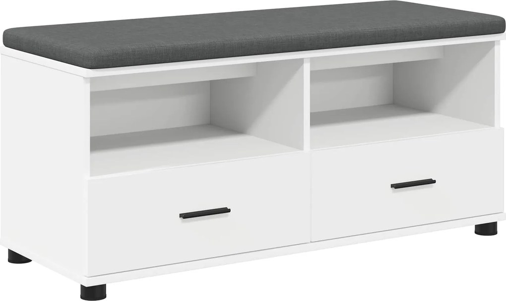vidaXL Előtér pad párnával Fehér 100 x 38 x 46 cm Műanyag Fa és Szövet