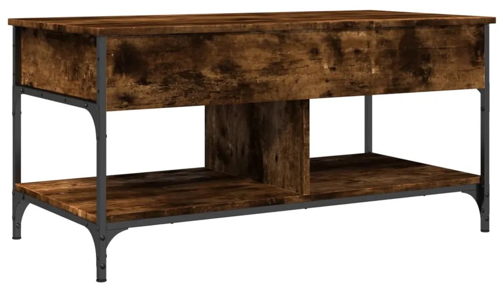 Füstös tölgy szerelt fa és fém dohányzóasztal 100 x 50 x 50 cm