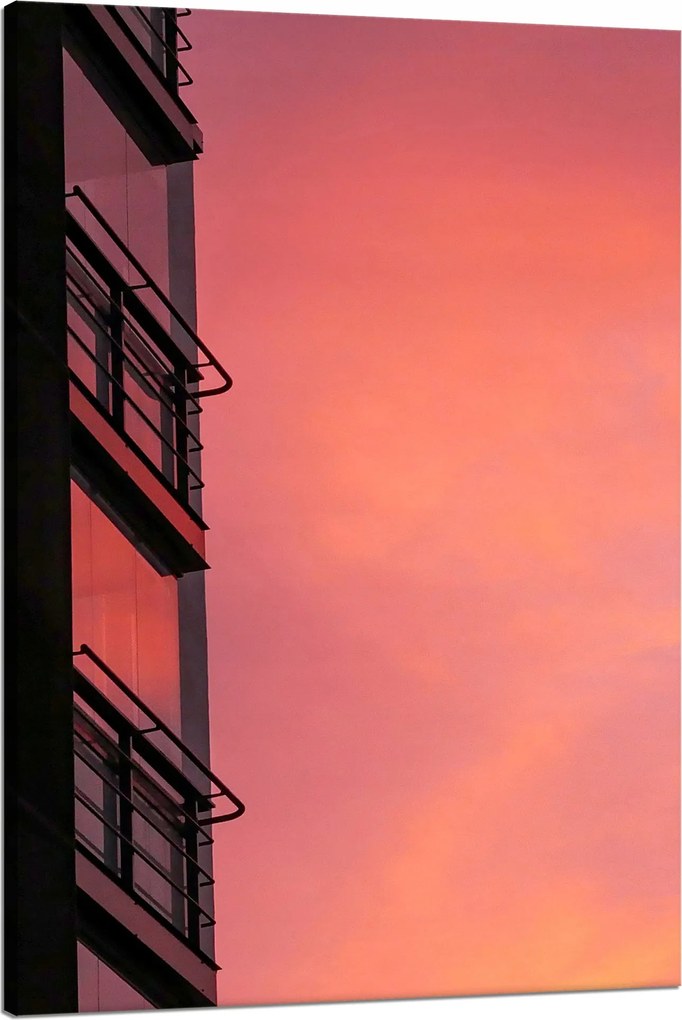 Vászonkép Rózsaszín égbolt Naplemente épület 80x120