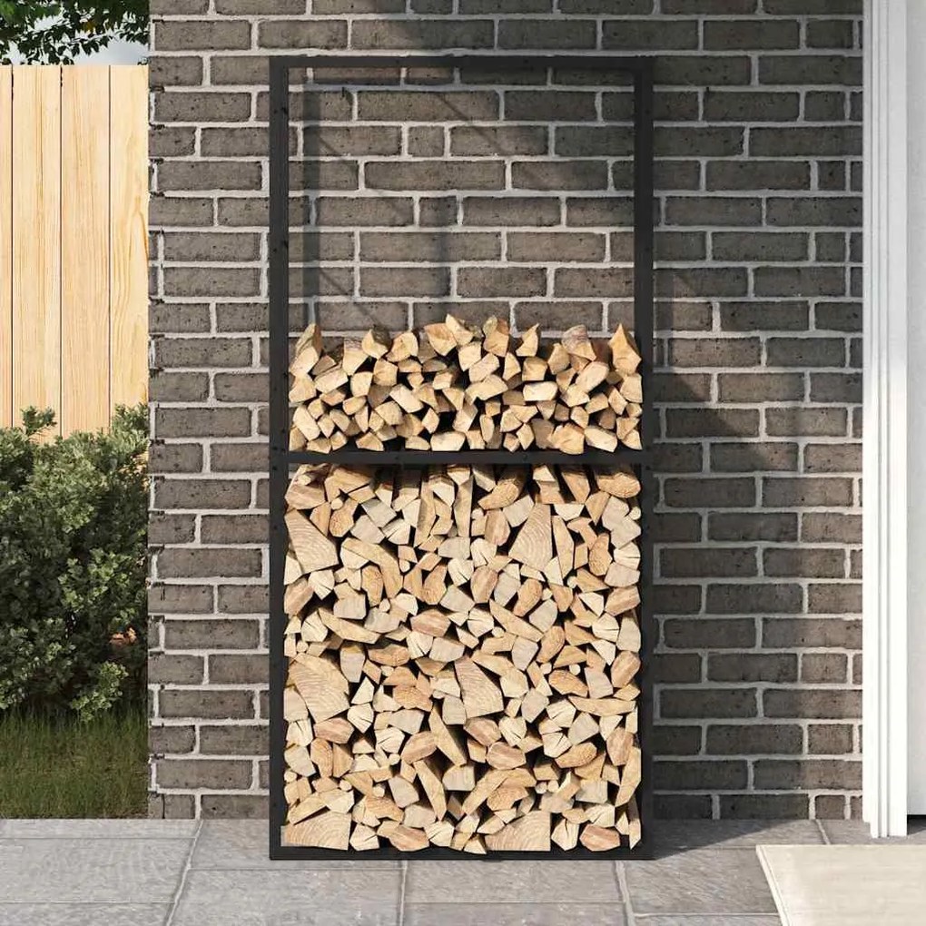 tűzifa állvány Fekete 100x30x209 cm Acél