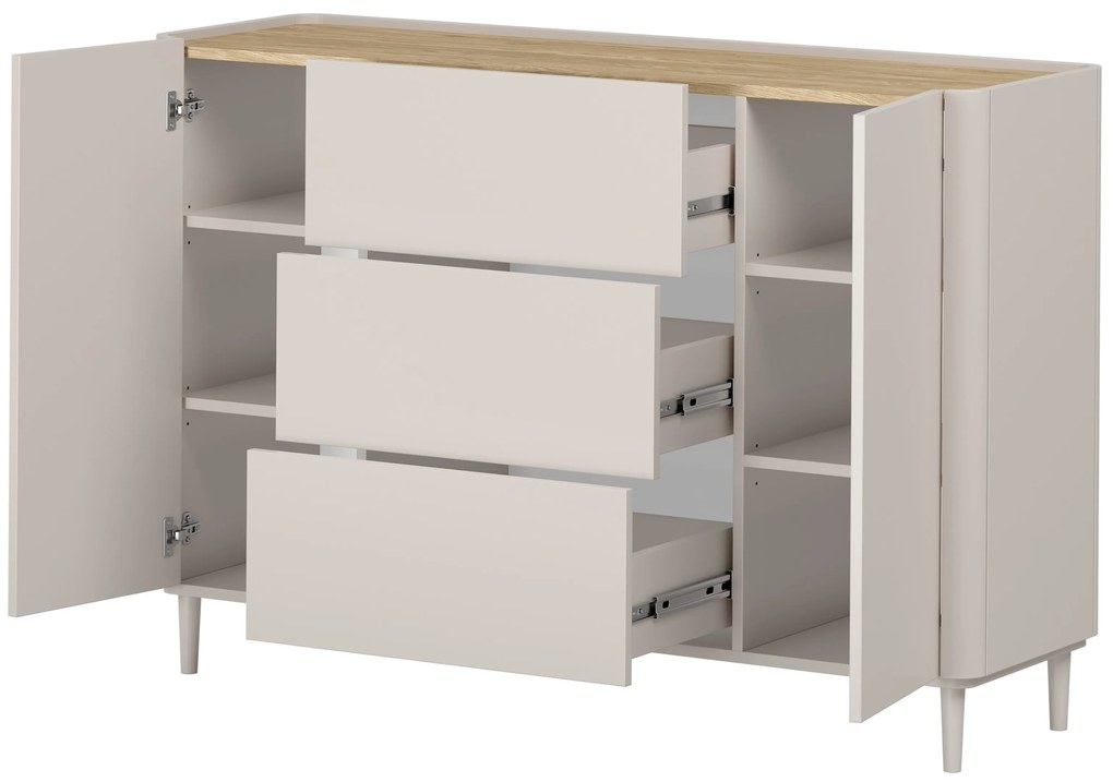 Elivo komód 150 cm fiókokkal lábakon - kasmír / olajozott tölgy