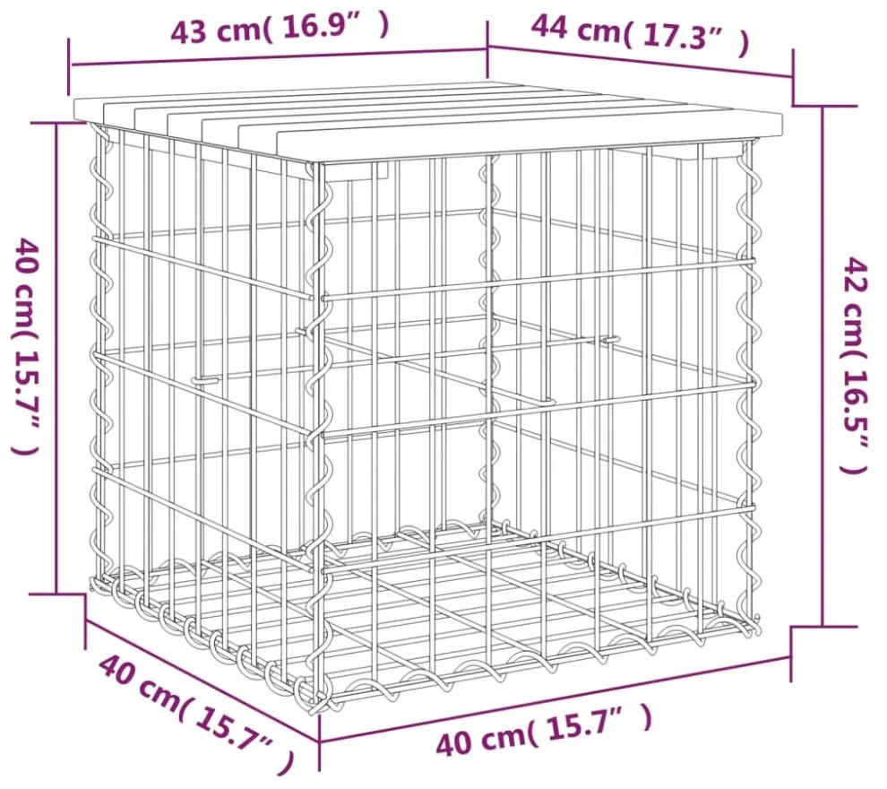 impregnált fenyőfa gabion kerti pad 43 x 44 x 42 cm