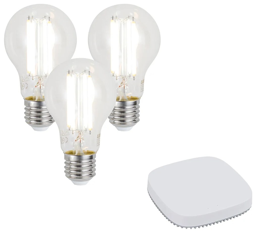 3 darabos intelligens E27 dimmelhető LED izzókészlet A60 7W 806LM 2700-6500K Zigbee Smart Hub-bal