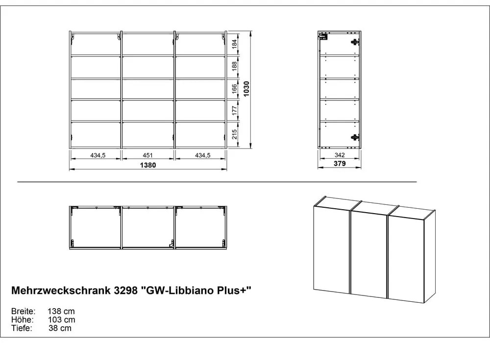 Krémszínű előszoba szekrény 138x103x38 cm Libbiano – Germania
