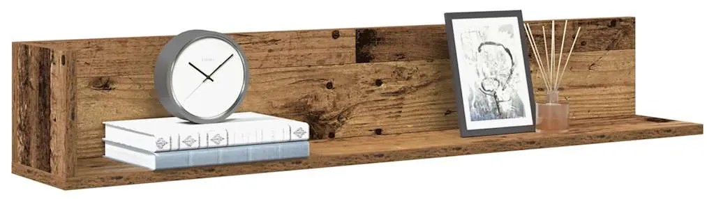 2 db antik fa színű szerelt fa fali polc 100x16,5x16,5 cm