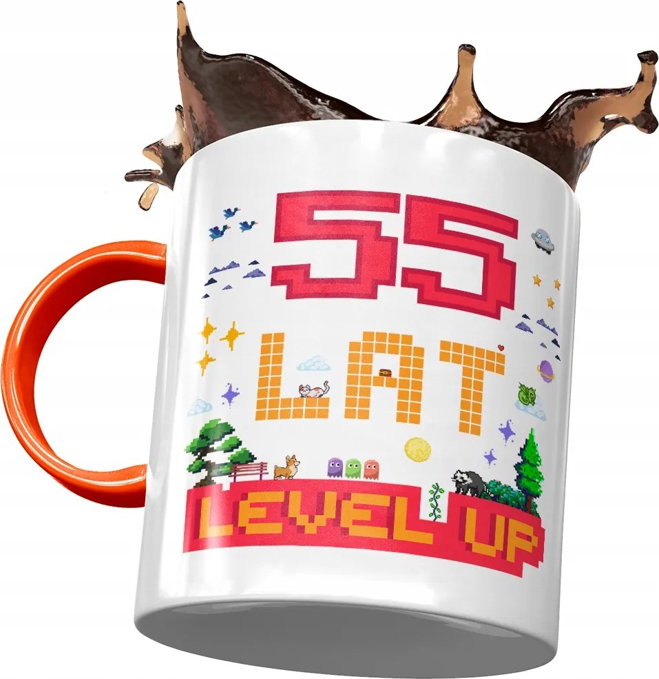 Narancssárga bögre Születésnapra 55 55-es 55-ös, fényképes nyomattal