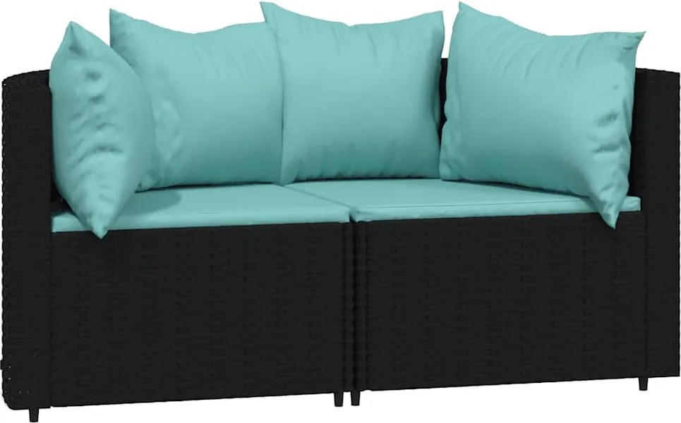 vidaXL 2 db fekete polyrattan kerti sarokkanapé párnákkal