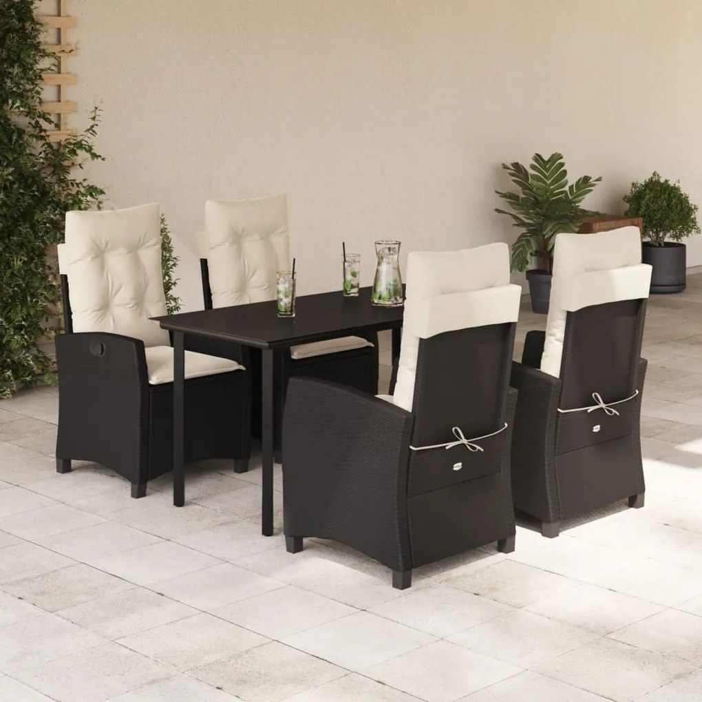 5 részes fekete polyrattan kerti étkezőgarnitúra párnákkal