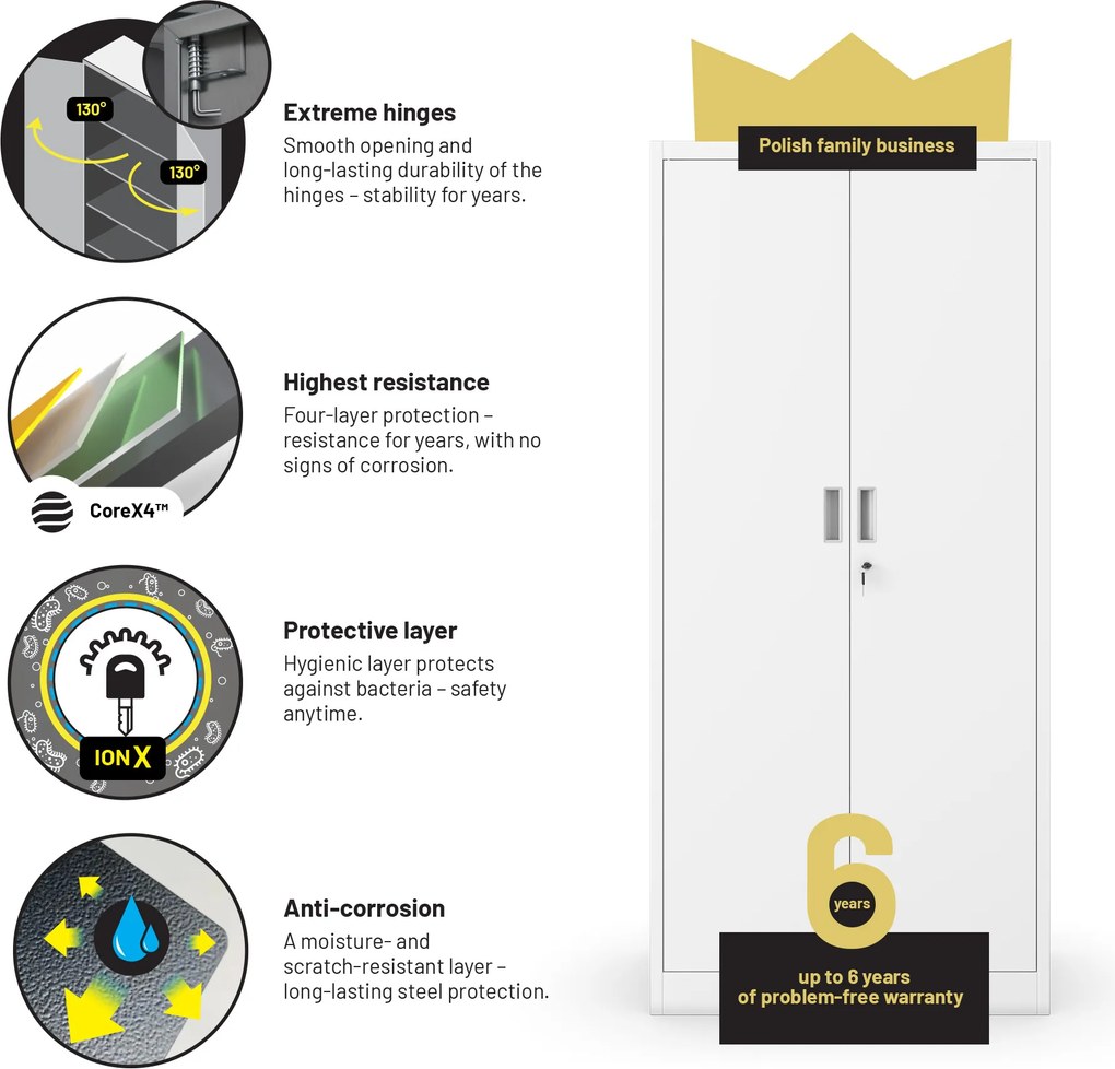 Fém öltözőszekrény JAN Compact 1750 x 800 x 400 mm, fehér