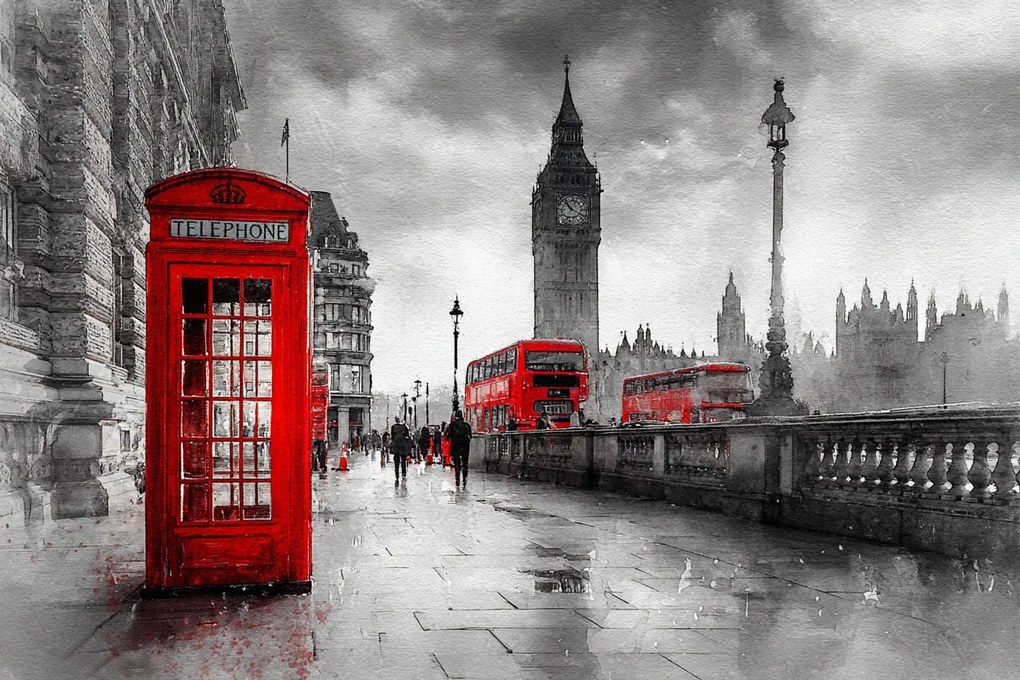 Fotótapéta Flizelina Város London Big Ben Busz Telefon 416x290 ragasztó