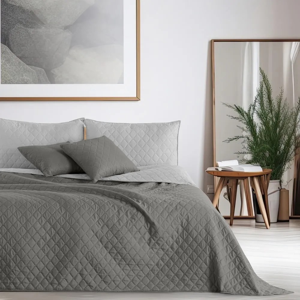 Axel szürke kétoldalas mikroszálas ágytakaró, 240 x 260 cm - DecoKing