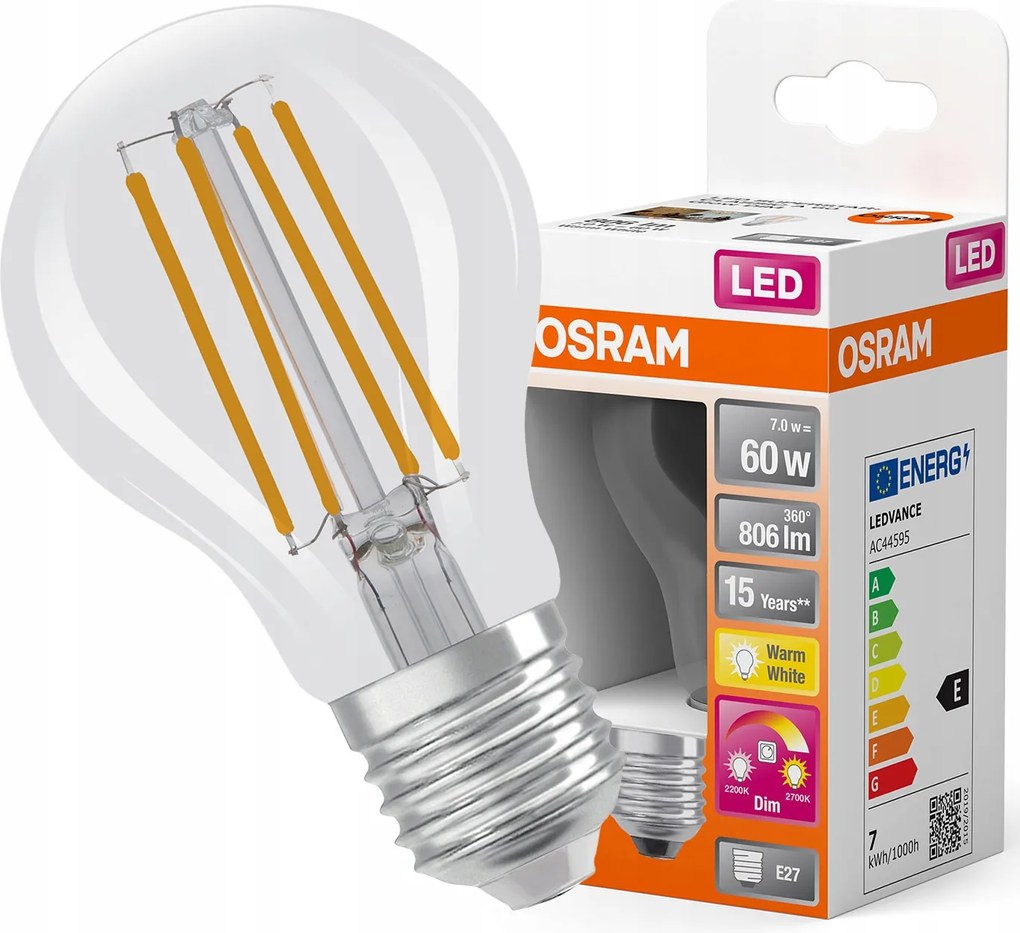 Led izzó E27 A60 7W 60W 806lm 2200-2700K Meleg 320° Tompítható