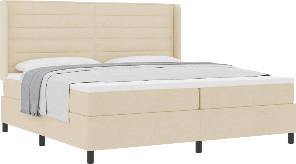 vidaXL Boxrugós ágy matracmal fejtámlával Krém 200 x 200 cm szövet