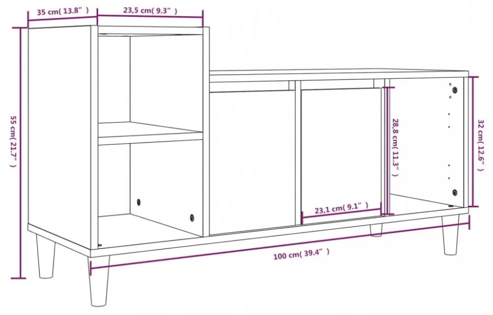 fehér magasfényű szerelt fa TV-szekrény 100x35x55 cm