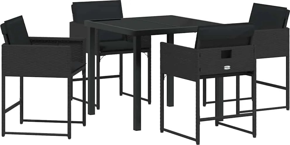 vidaXL Kert étkező szett párnával 5 pcs Fekete polirattan