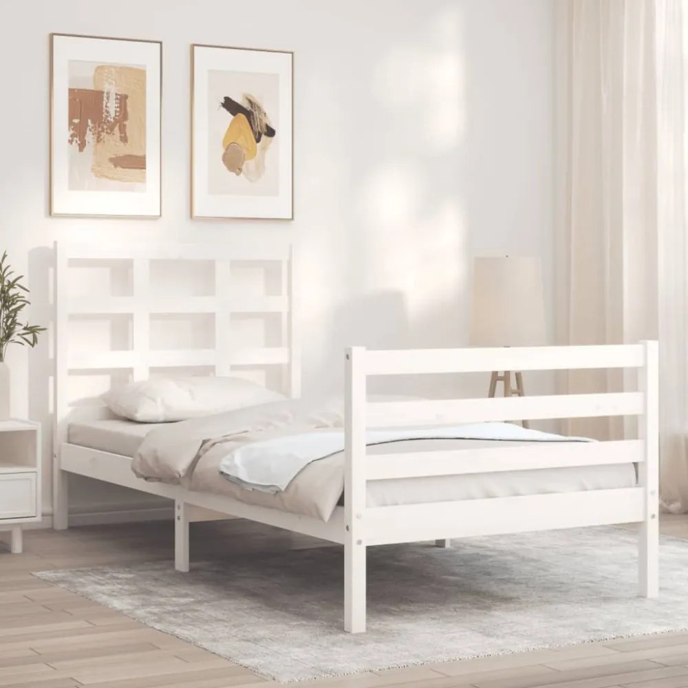 fehér tömör fa ágykeret fejtámlával 90 x 200 cm