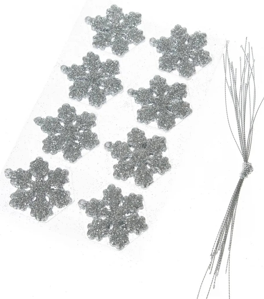 Karácsonyi díszek szett Glitter flakes 16 db,ezüst