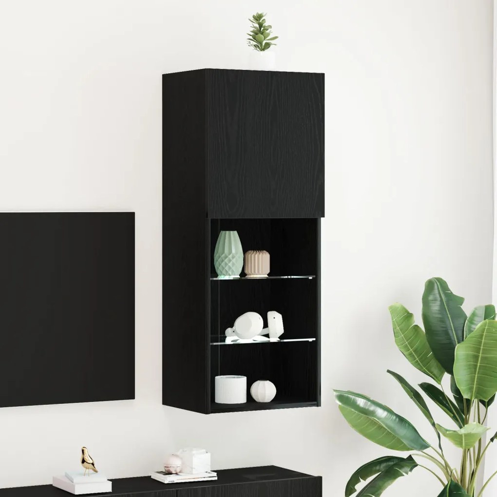 LED világítással ellátott TV szekrény fekete tölgy 40,5x30x102 cm