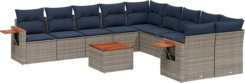 vidaXL 11 részes szürke polyrattan kerti ülőgarnitúra párnákkal