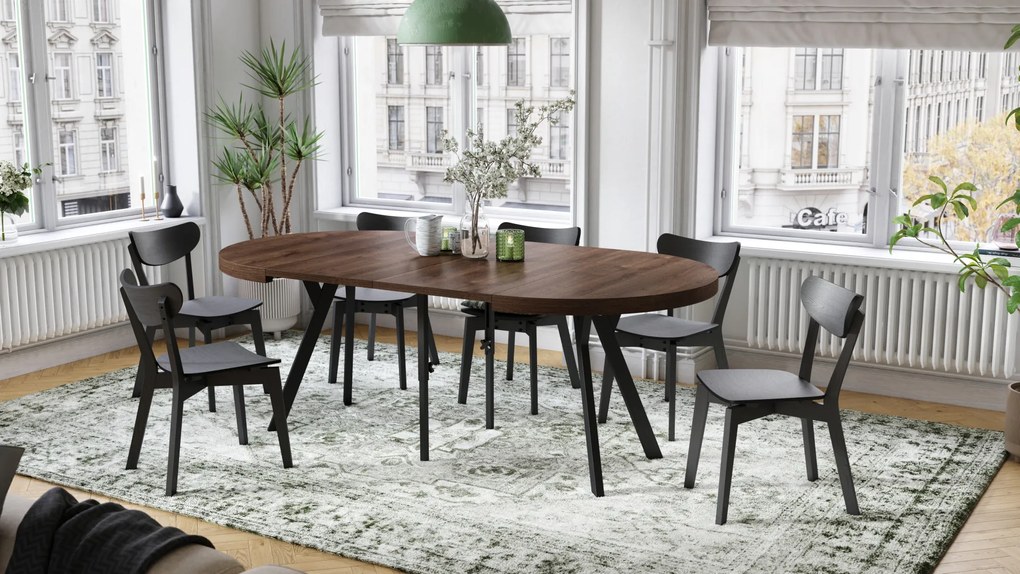 Mazzoni EXPANSO Barna Tölgy/fekete lábak - LOFT/IPARI STÍLUSÚ 310 cm-re BŐVÍTHETŐ NAGY KEREK ASZTAL Ø110 Y LÁBAKKAL