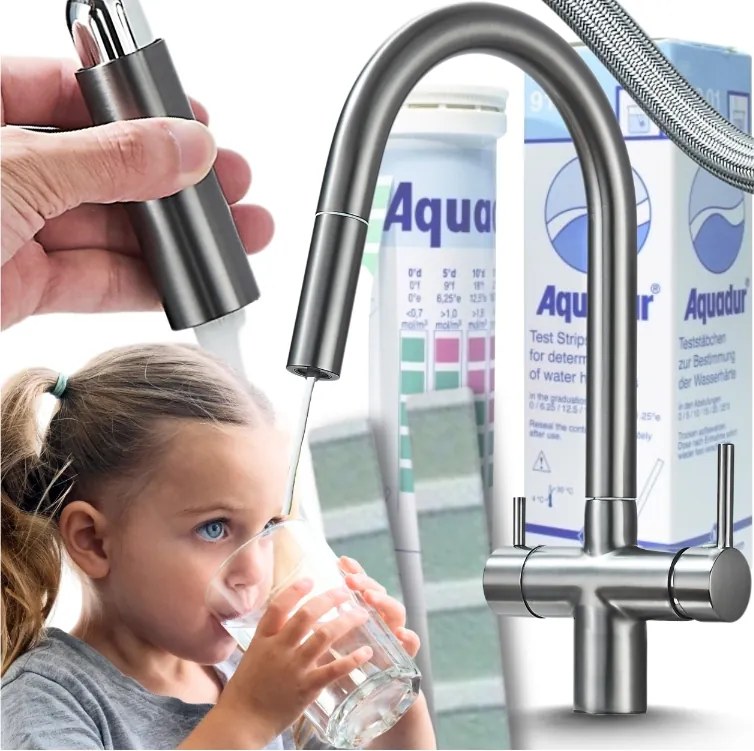 Konyhai Csaptelep Grafit Háromutas kihúzható kifolyócsővel Konyhai Csaptelep Acél