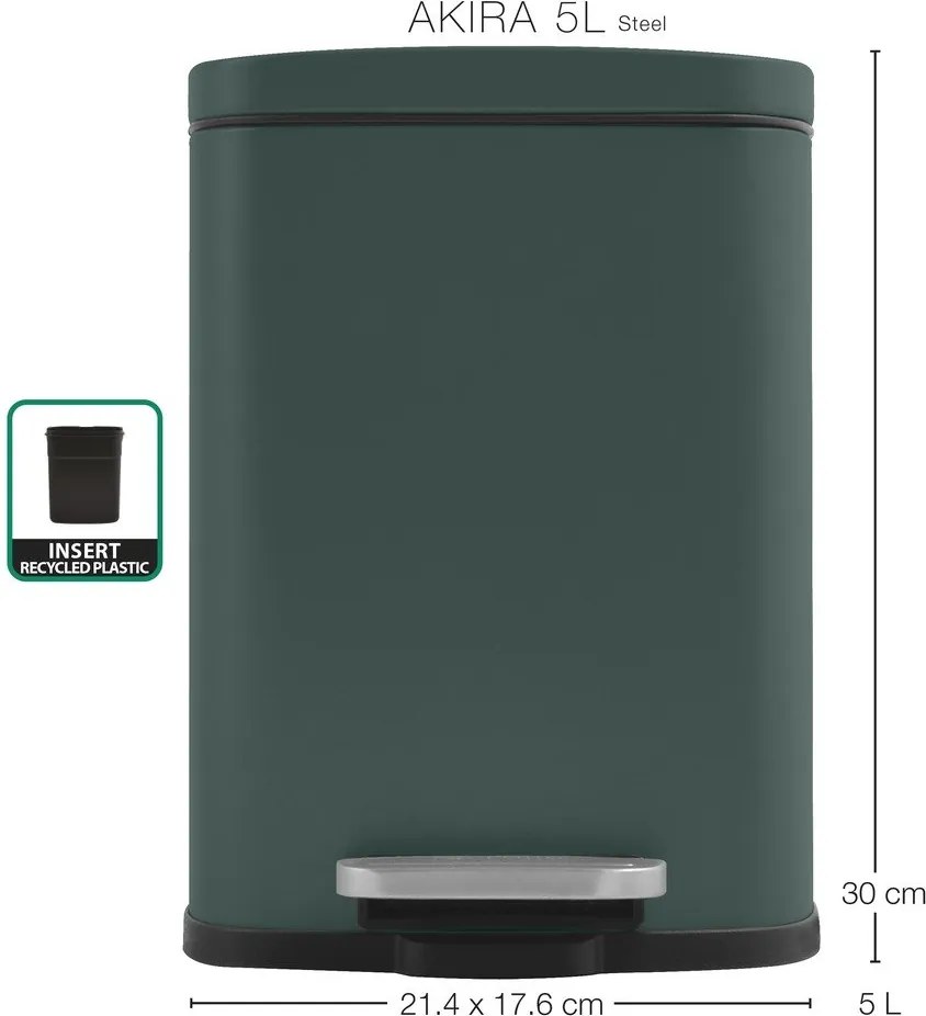 Sötétzöld acél pedálos szemetes 5 l Akira – Spirella