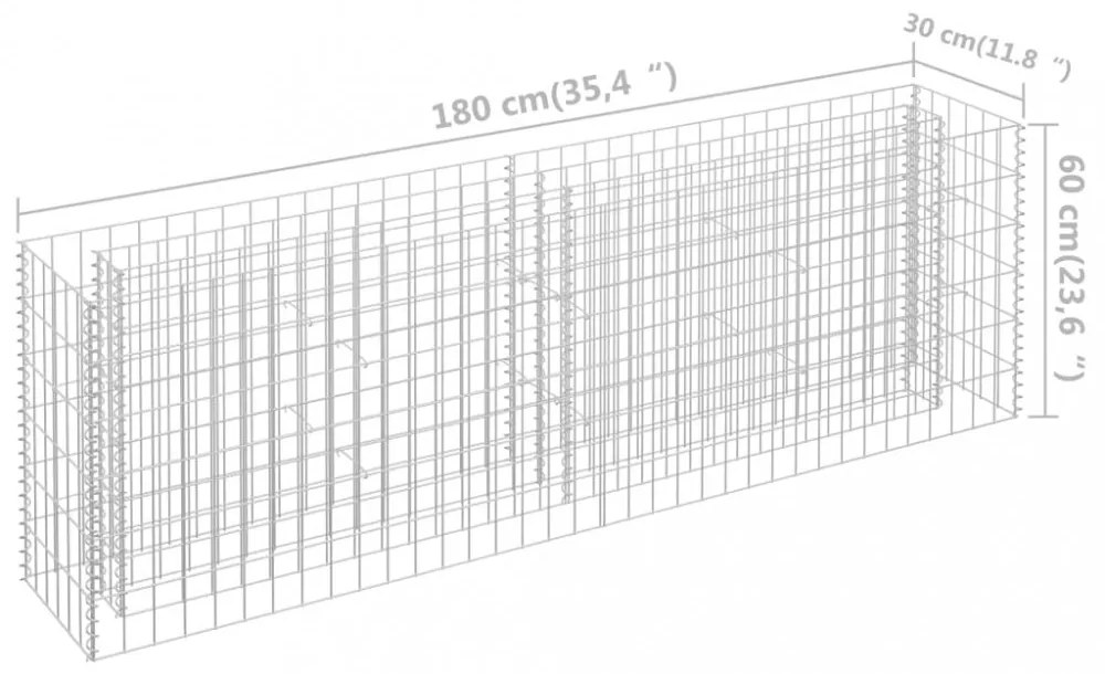 horganyzott acél gabion magaságyás 180 x 30 x 60 cm