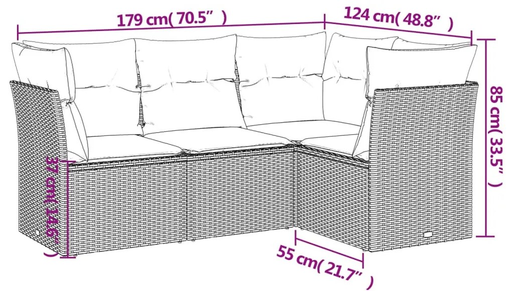 4 részes szürke polyrattan kerti ülőgarnitúra párnákkal