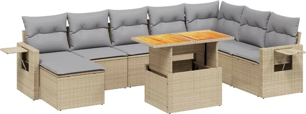 vidaXL 9 részes bézs polyrattan kerti ülőgarnitúra párnákkal