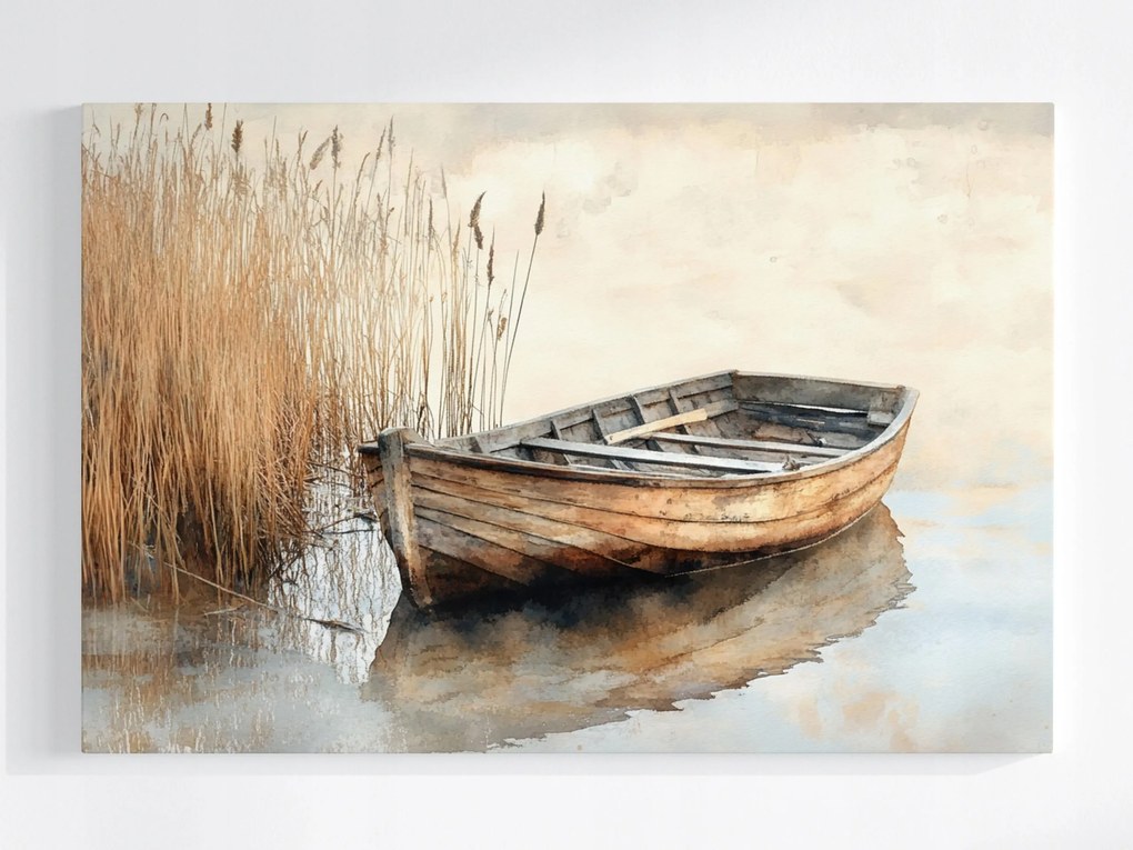 Vászonkép Canvas Kilátás Tájkép Tó Víz Csónak Köd 60x40